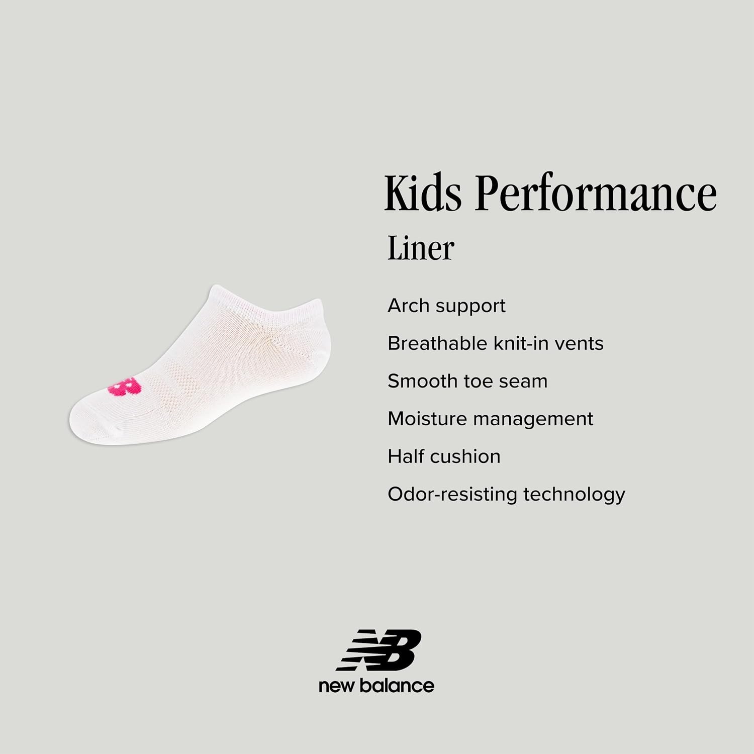 image:imageNew Balance Kids Performance Liner Socks 8 Pairs Breathable Half Cushion amp Arch SupportBlack RedBlue Logo