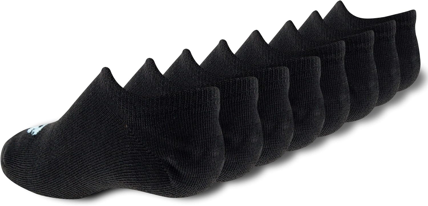 image:imageNew Balance Kids Performance Liner Socks 8 Pairs Breathable Half Cushion amp Arch SupportBlack TealPink Logo