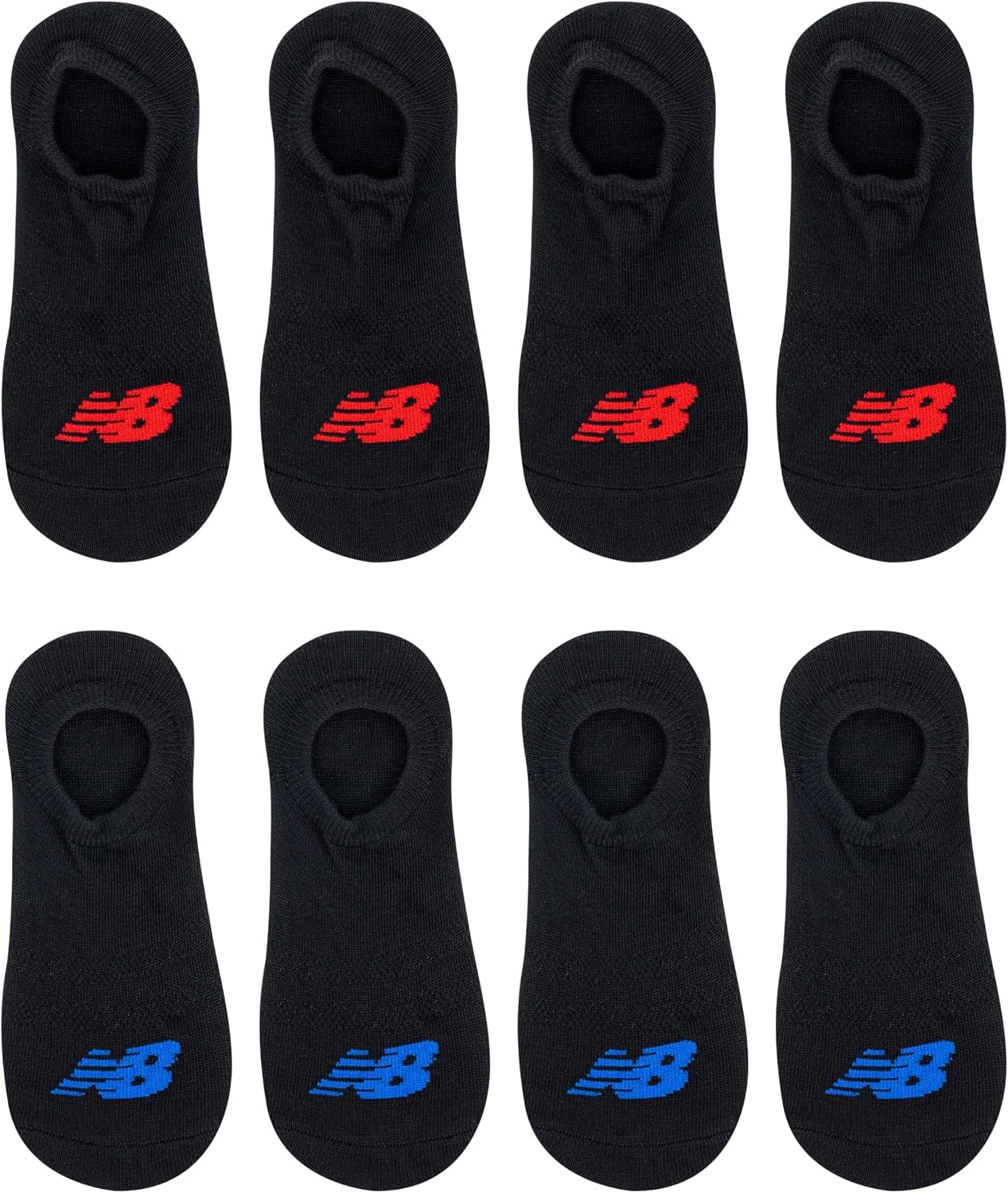 image:imageNew Balance Kids Performance Liner Socks 8 Pairs Breathable Half Cushion amp Arch SupportLegacy Black RedBlue Logo