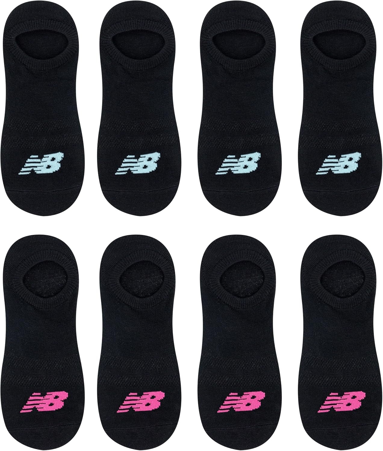 image:imageNew Balance Kids Performance Liner Socks 8 Pairs Breathable Half Cushion amp Arch SupportLegacy Black TealPink Logo