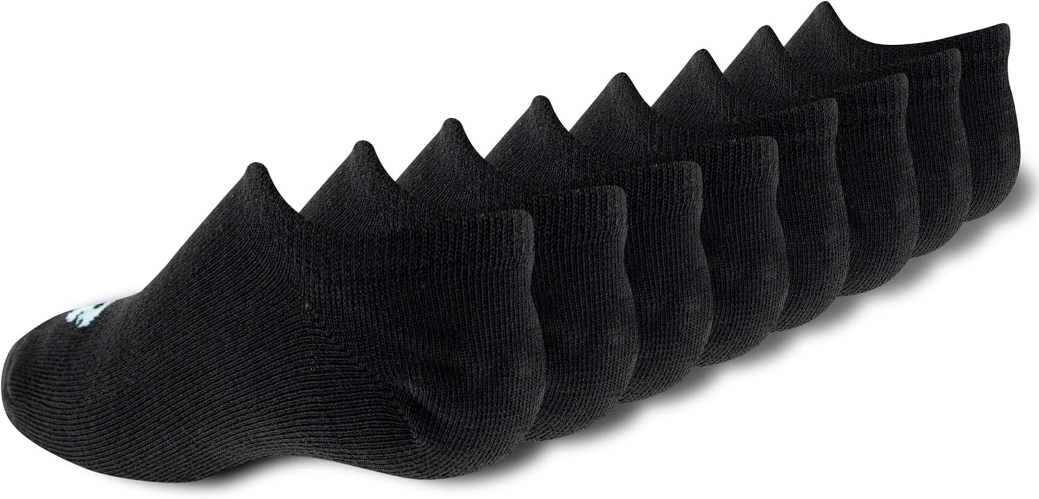 image:imageNew Balance Kids Performance Liner Socks 8 Pairs Breathable Half Cushion amp Arch SupportLegacy Black TealPink Logo