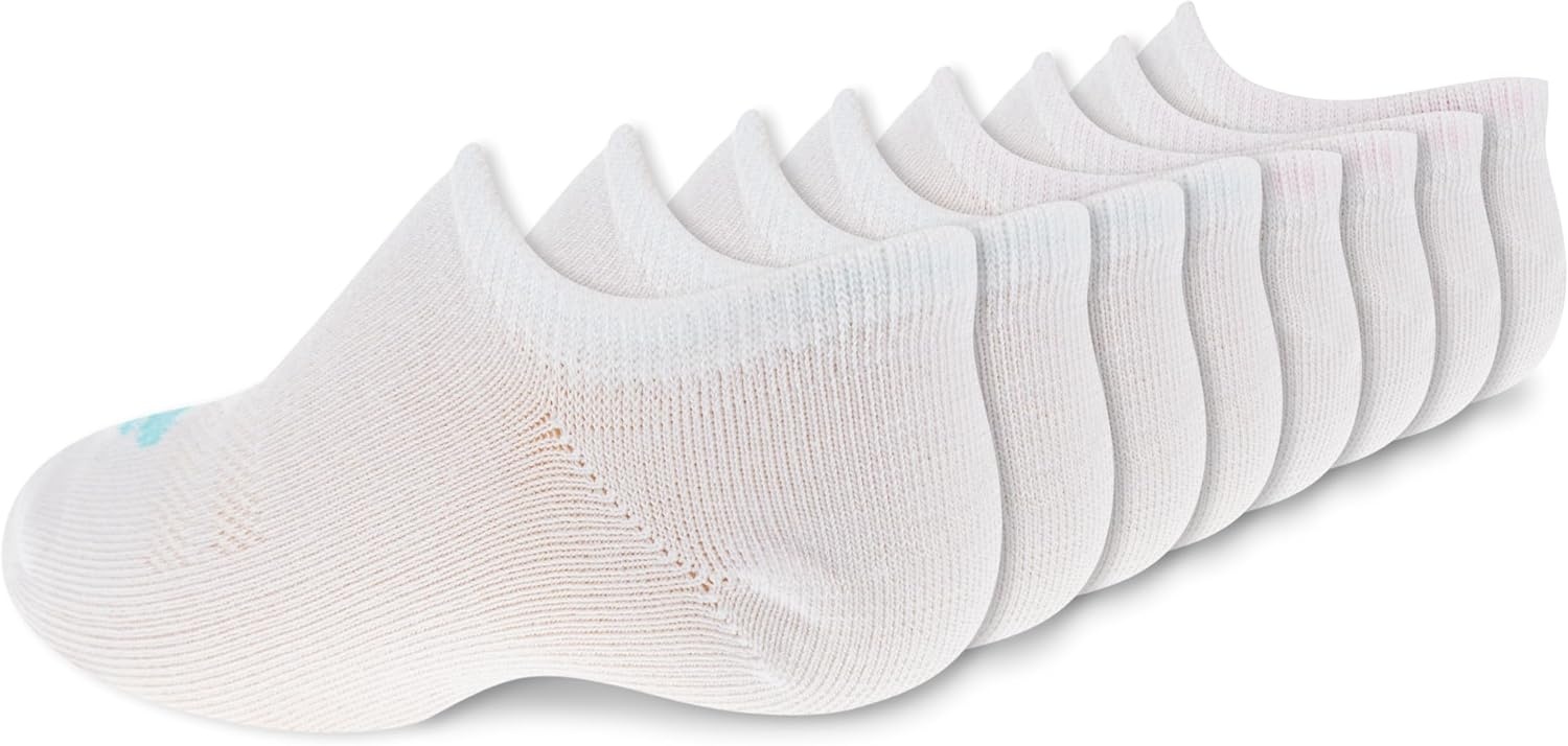 image:imageNew Balance Kids Performance Liner Socks 8 Pairs Breathable Half Cushion amp Arch SupportWhite PinkTeal Logo
