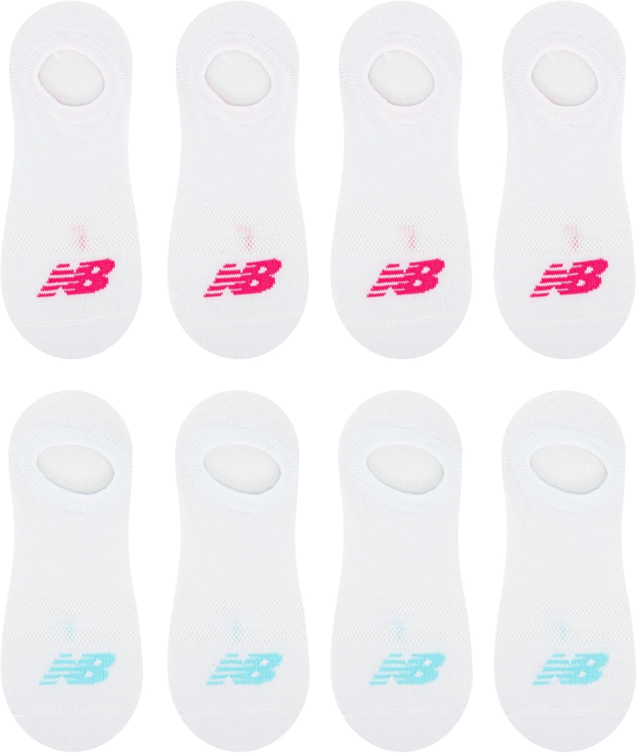 image:imageNew Balance Kids Performance Liner Socks 8 Pairs Breathable Half Cushion amp Arch SupportWhite PinkTeal Logo