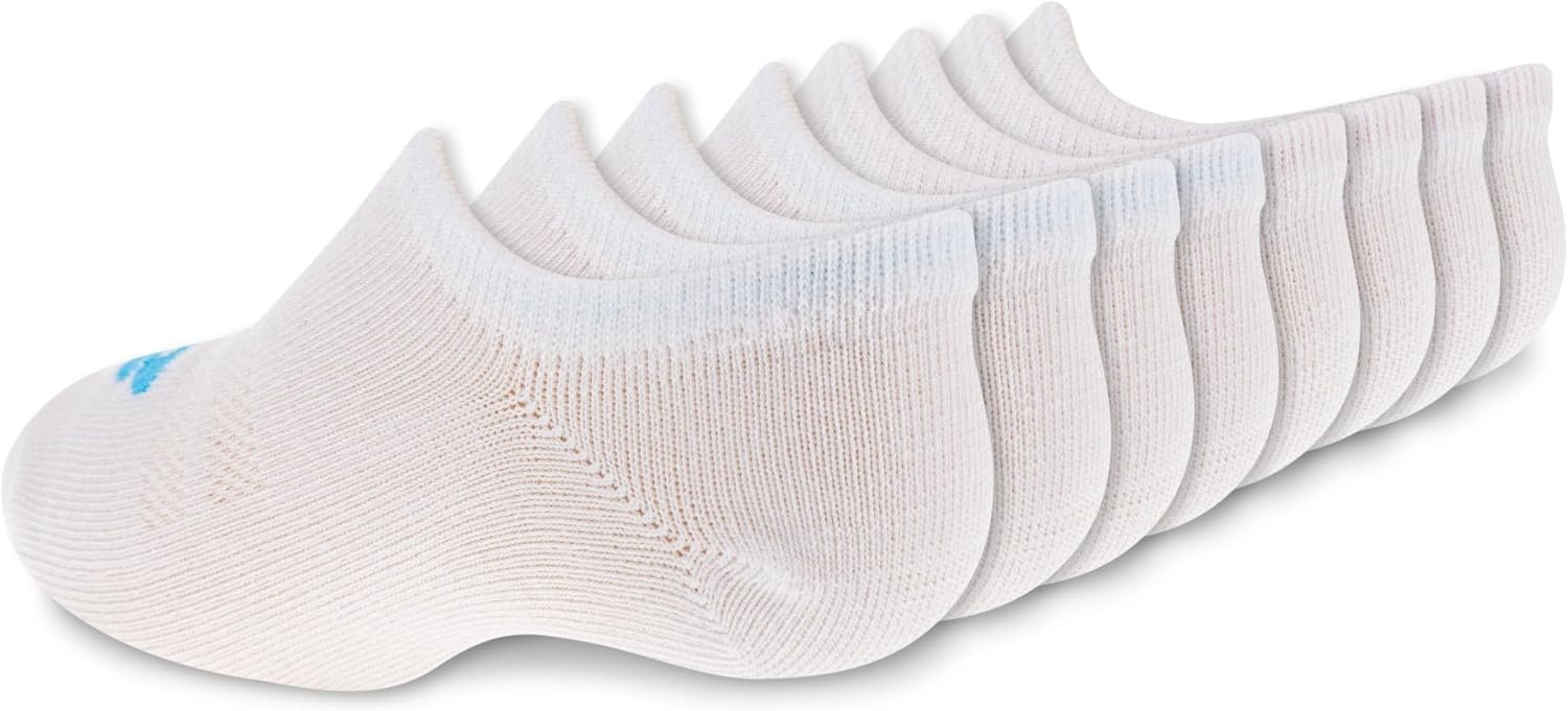 image:imageNew Balance Kids Performance Liner Socks 8 Pairs Breathable Half Cushion amp Arch SupportWhite RedBlue Logo