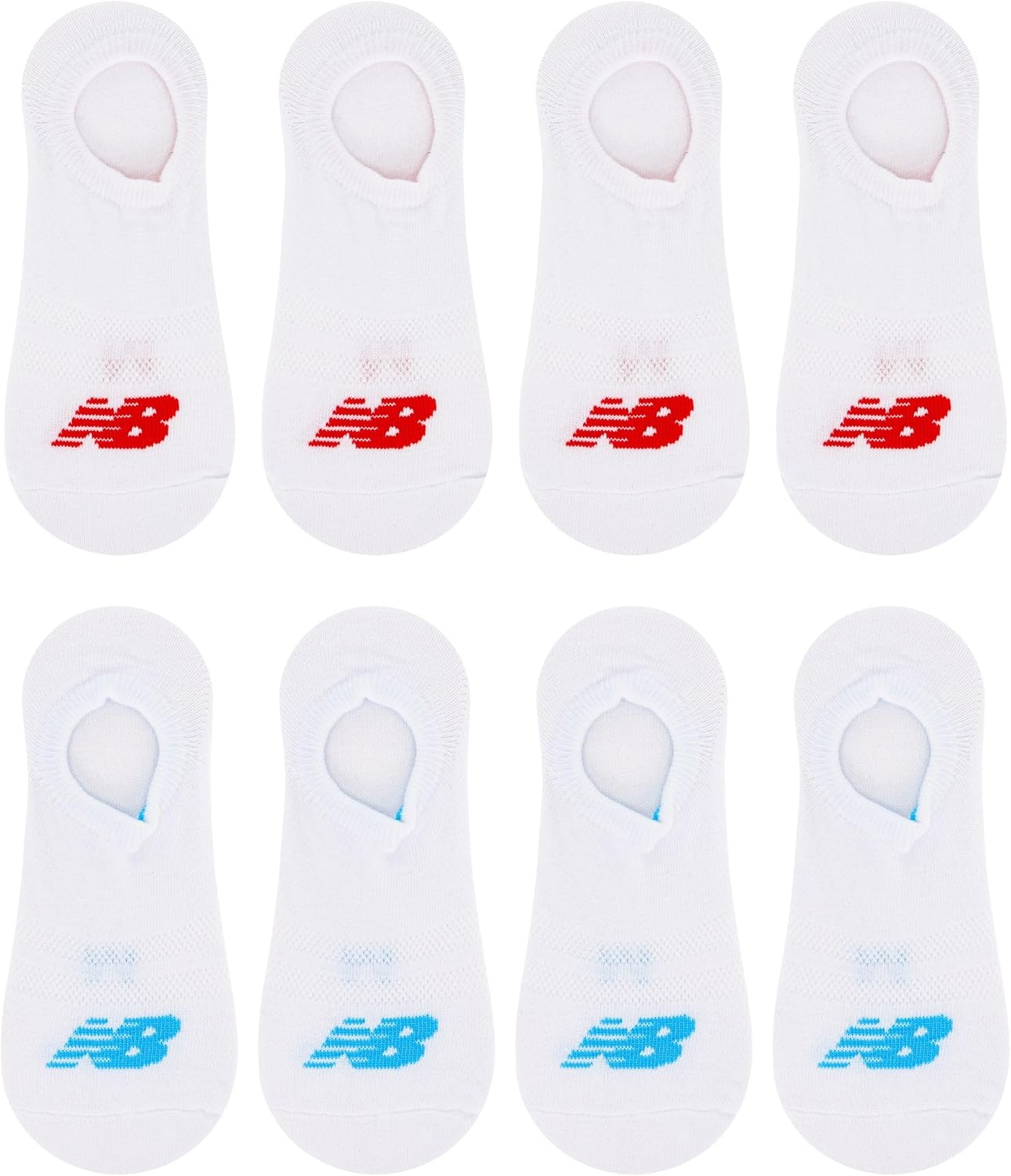 image:imageNew Balance Kids Performance Liner Socks 8 Pairs Breathable Half Cushion amp Arch SupportWhite RedBlue Logo