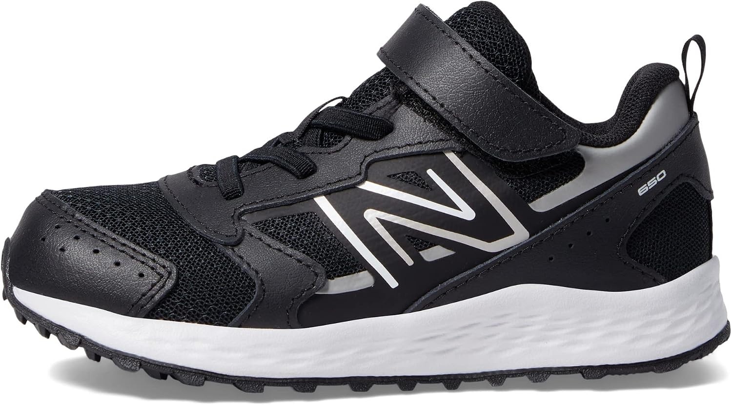 image:imageNew Balance UnisexChild Kids Fresh Foam 650 V1 Bungee Lace with Top Strap Running ShoesBlackMetallic SilverWhite