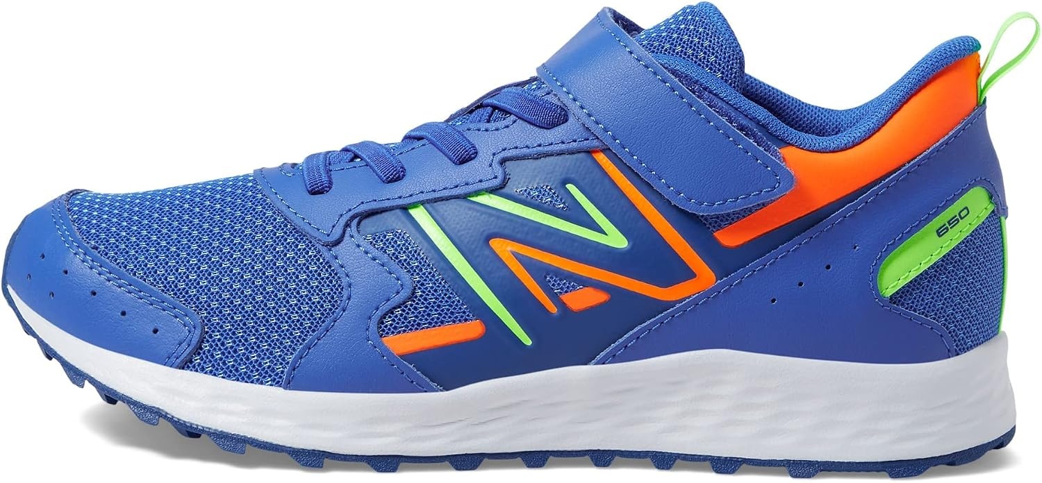 image:imageNew Balance UnisexChild Kids Fresh Foam 650 V1 Bungee Lace with Top Strap Running ShoesCobaltPixel GreenBlaze Orange