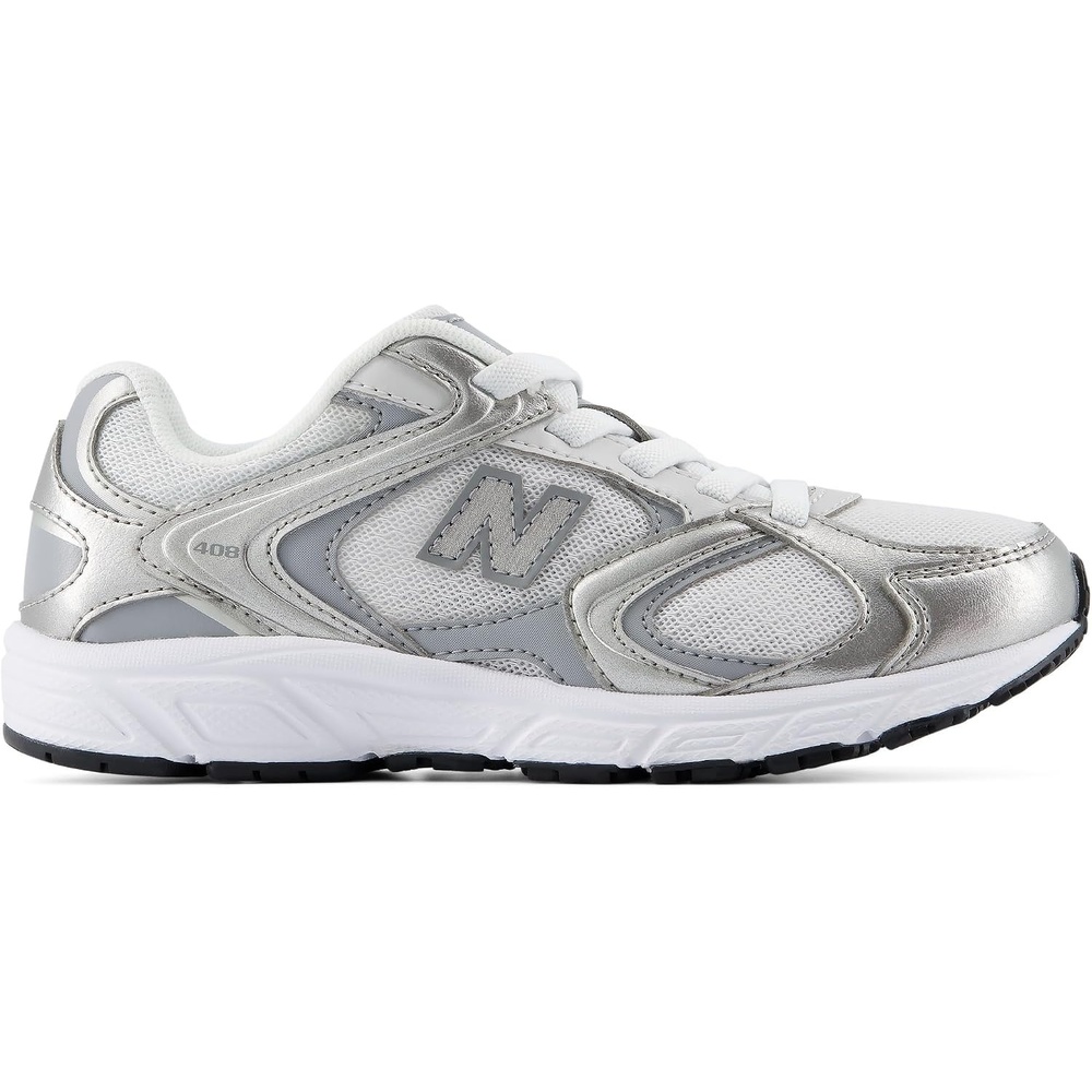 image:imageNew Balance Kids 408 Bungee Lace Casual ShoesSilver MetallicSlate Grey