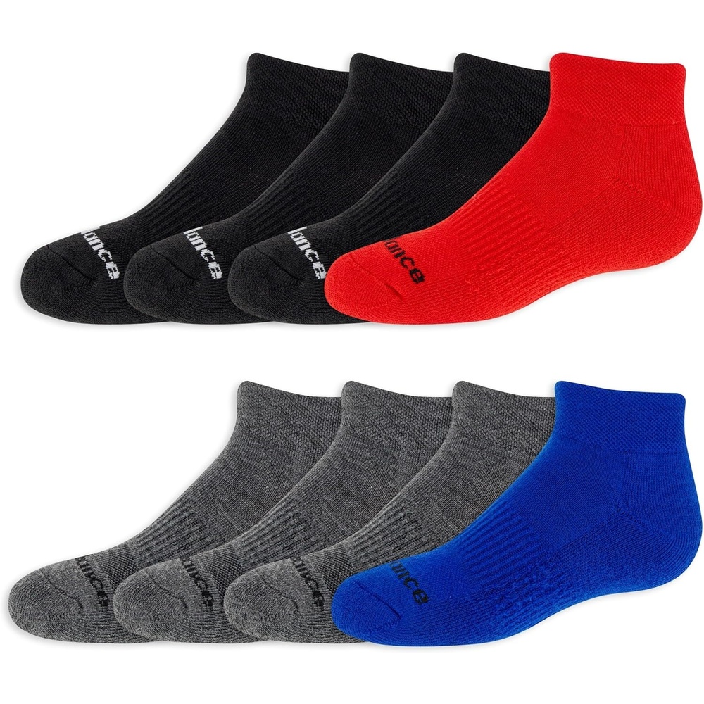 image:imageNew Balance Kids Performance Cushioned Low Cut Socks 8 Pairs Breathable Mesh Arch SupportBlack Assorted