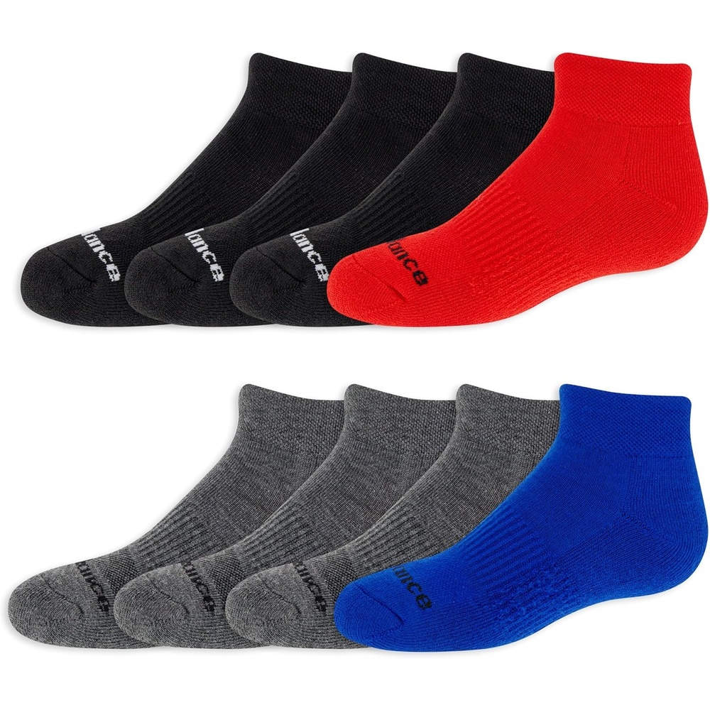 image:imageNew Balance Kids Performance Cushioned Low Cut Socks 8 Pairs Breathable Mesh Arch SupportLegacy Black Assorted