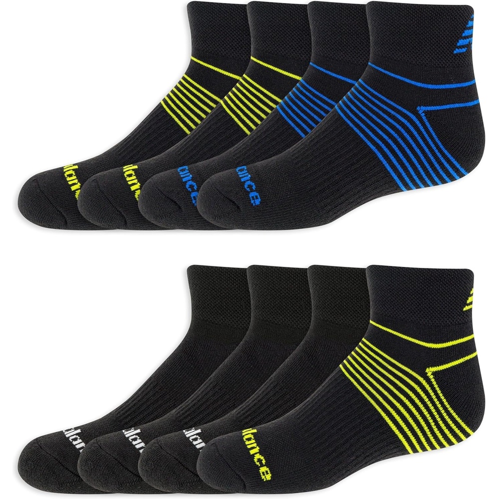 image:imageNew Balance Kids Performance Cushioned Low Cut Socks 8 Pairs Breathable Mesh Arch SupportLegacy Black Stripe