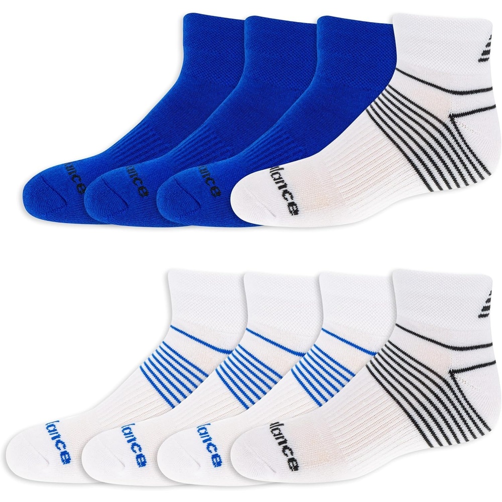 image:imageNew Balance Kids Performance Cushioned Low Cut Socks 8 Pairs Breathable Mesh Arch SupportWhiteBlue