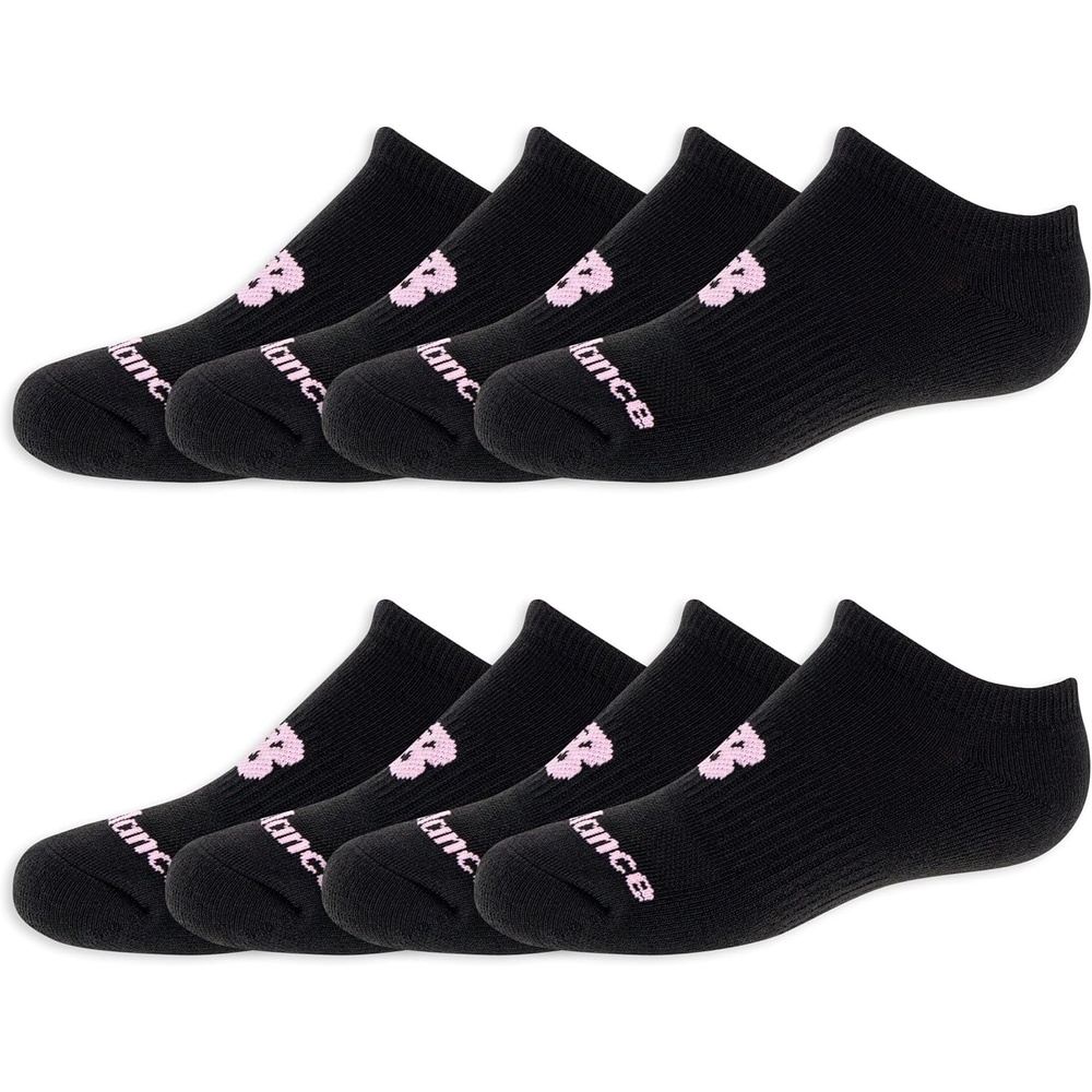 image:imageNew Balance Kids Performance Cushioned No Show Socks 8 Pairs Breathable Mesh Arch SupportBlack Pink Logo