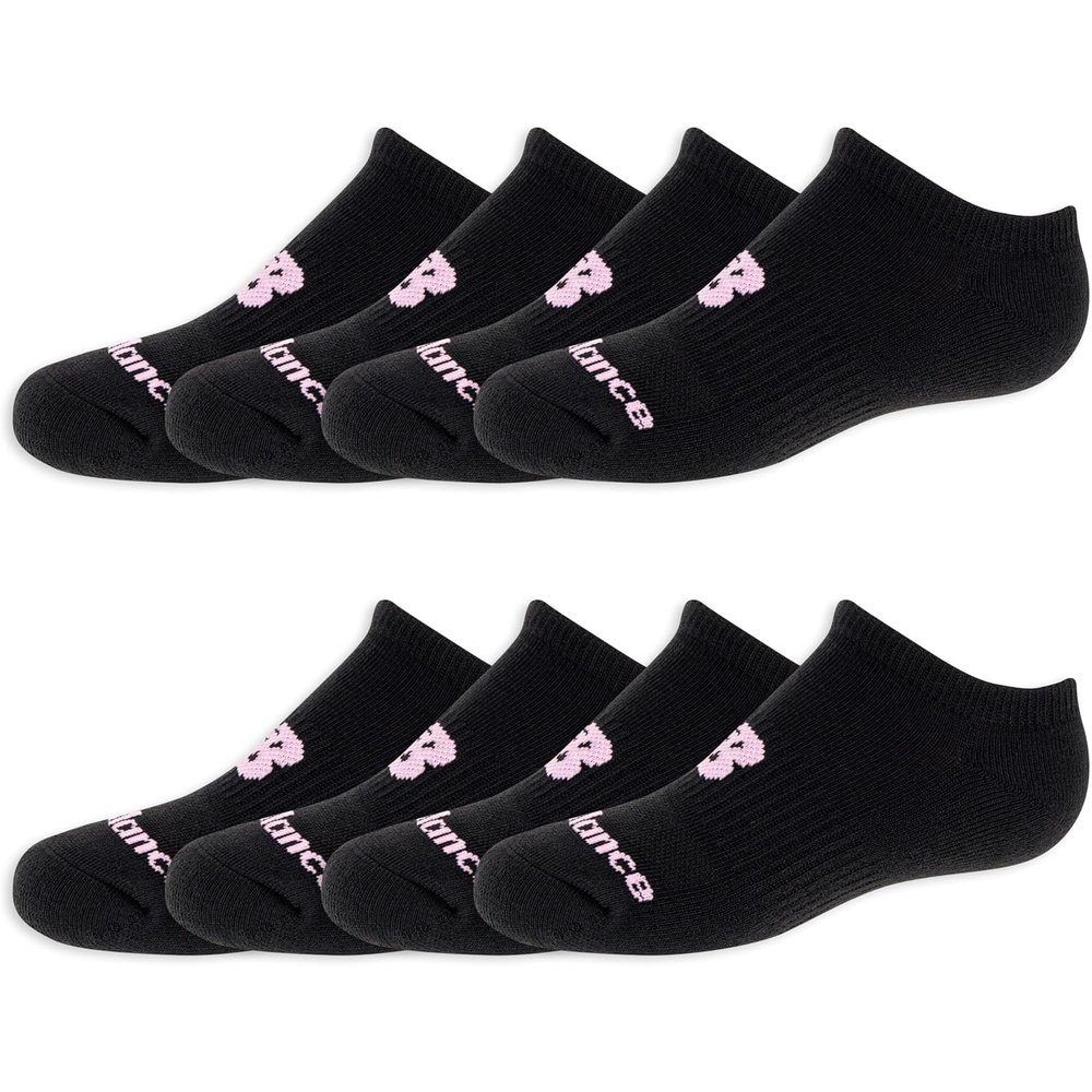 image:imageNew Balance Kids Performance Cushioned No Show Socks 8 Pairs Breathable Mesh Arch SupportLegacy Black Pink Logo