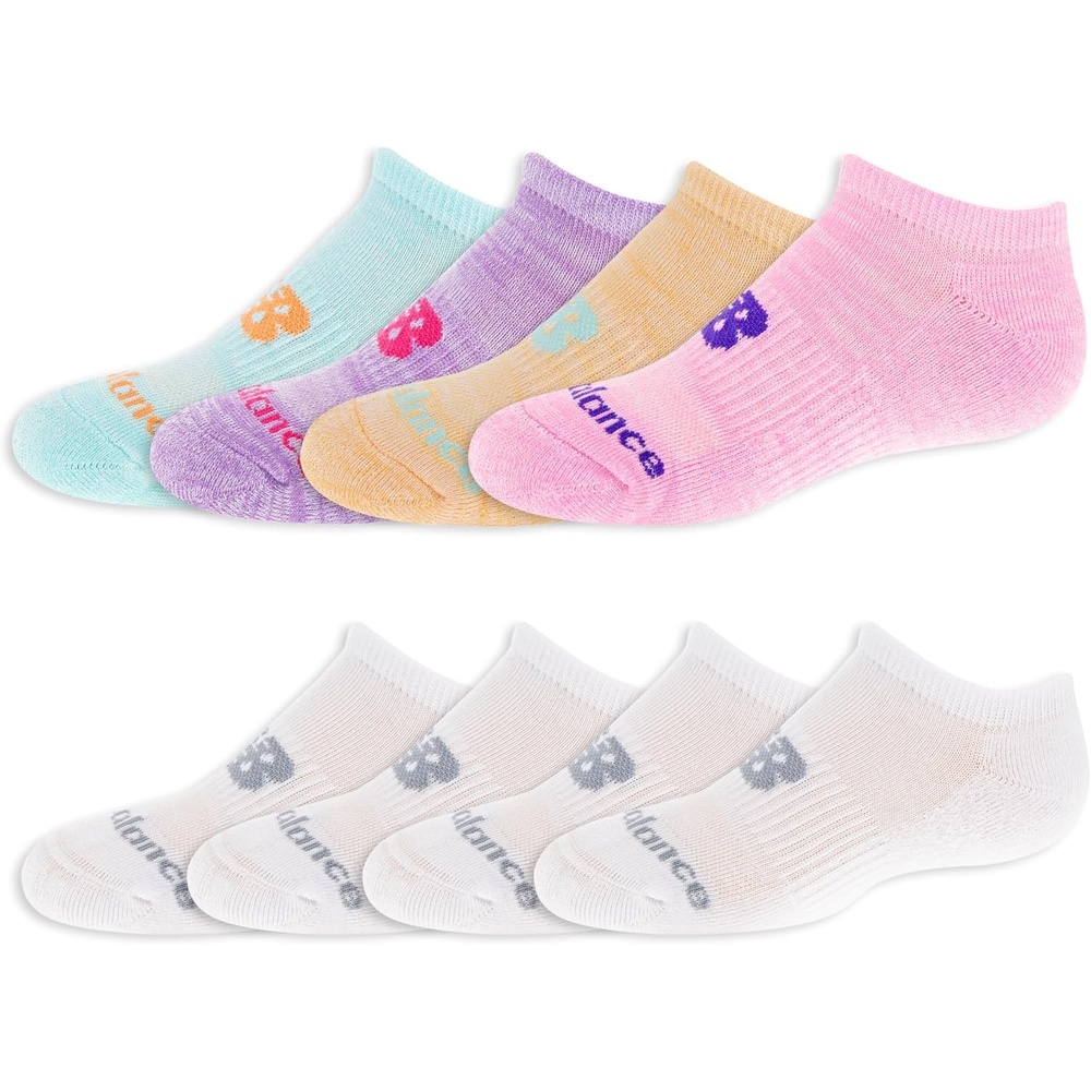 image:imageNew Balance Kids Performance Cushioned No Show Socks 8 Pairs Breathable Mesh Arch SupportLegacy WhitePastel