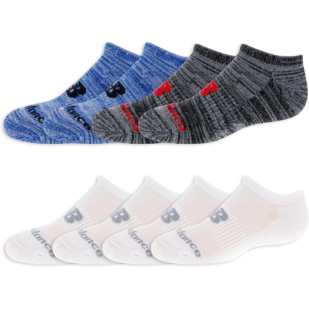 image:imageNew Balance Kids Performance Cushioned No Show Socks 8 Pairs Breathable Mesh Arch SupportWhite Assorted