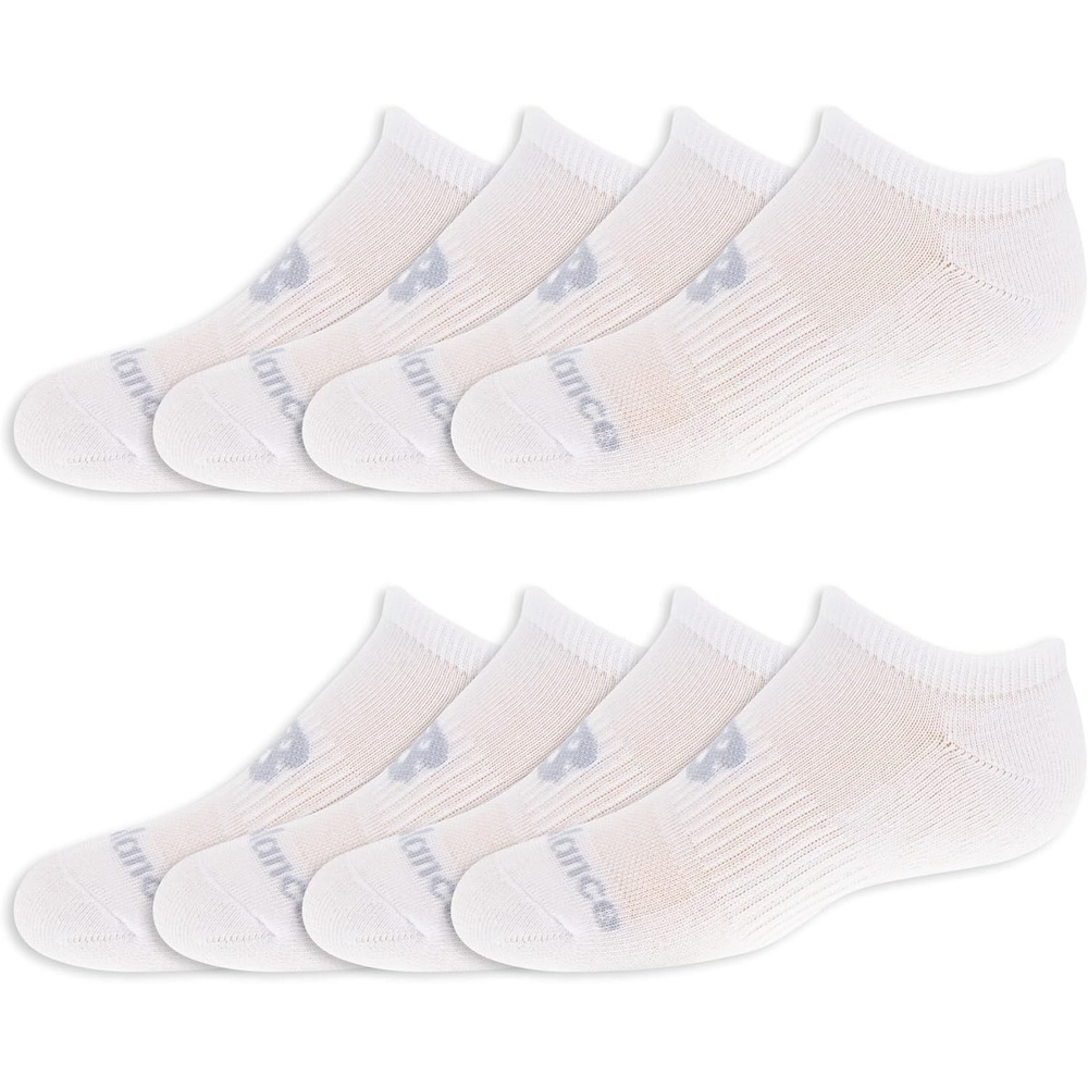 image:imageNew Balance Kids Performance Cushioned No Show Socks 8 Pairs Breathable Mesh Arch SupportWhite Grey Logo