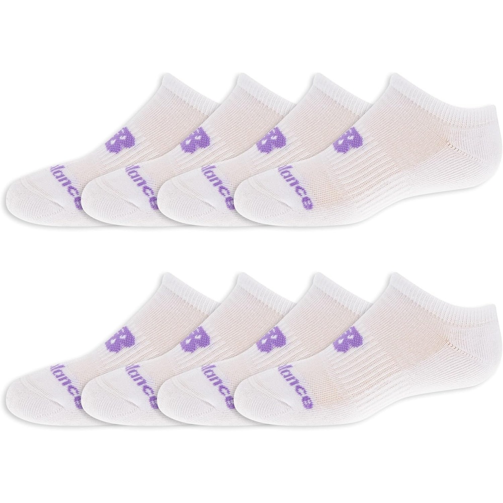image:imageNew Balance Kids Performance Cushioned No Show Socks 8 Pairs Breathable Mesh Arch SupportWhite Purple Logo