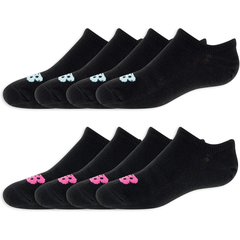 image:imageNew Balance Kids Performance Liner Socks 8 Pairs Breathable Half Cushion amp Arch SupportBlack TealPink Logo