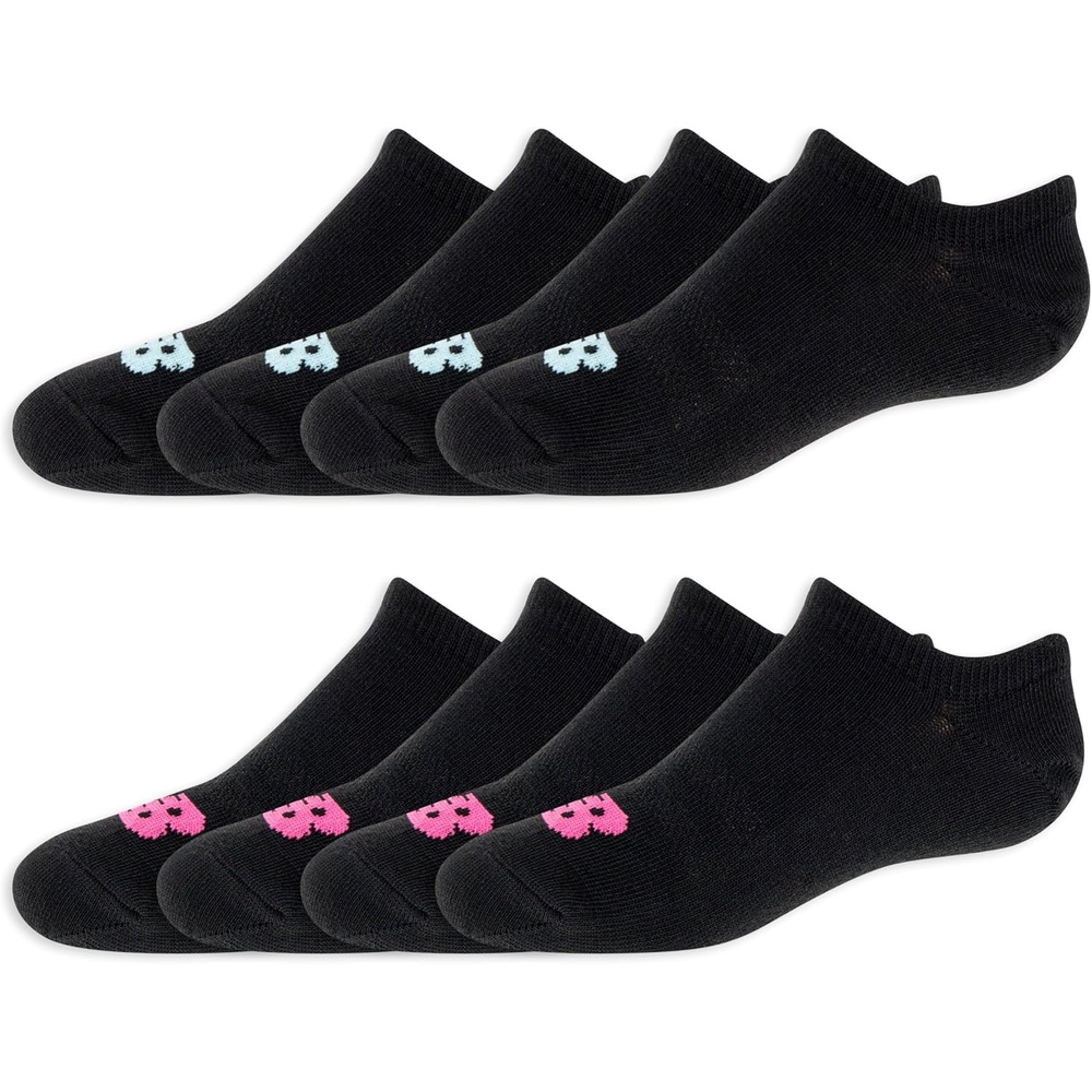 image:imageNew Balance Kids Performance Liner Socks 8 Pairs Breathable Half Cushion amp Arch SupportLegacy Black TealPink Logo