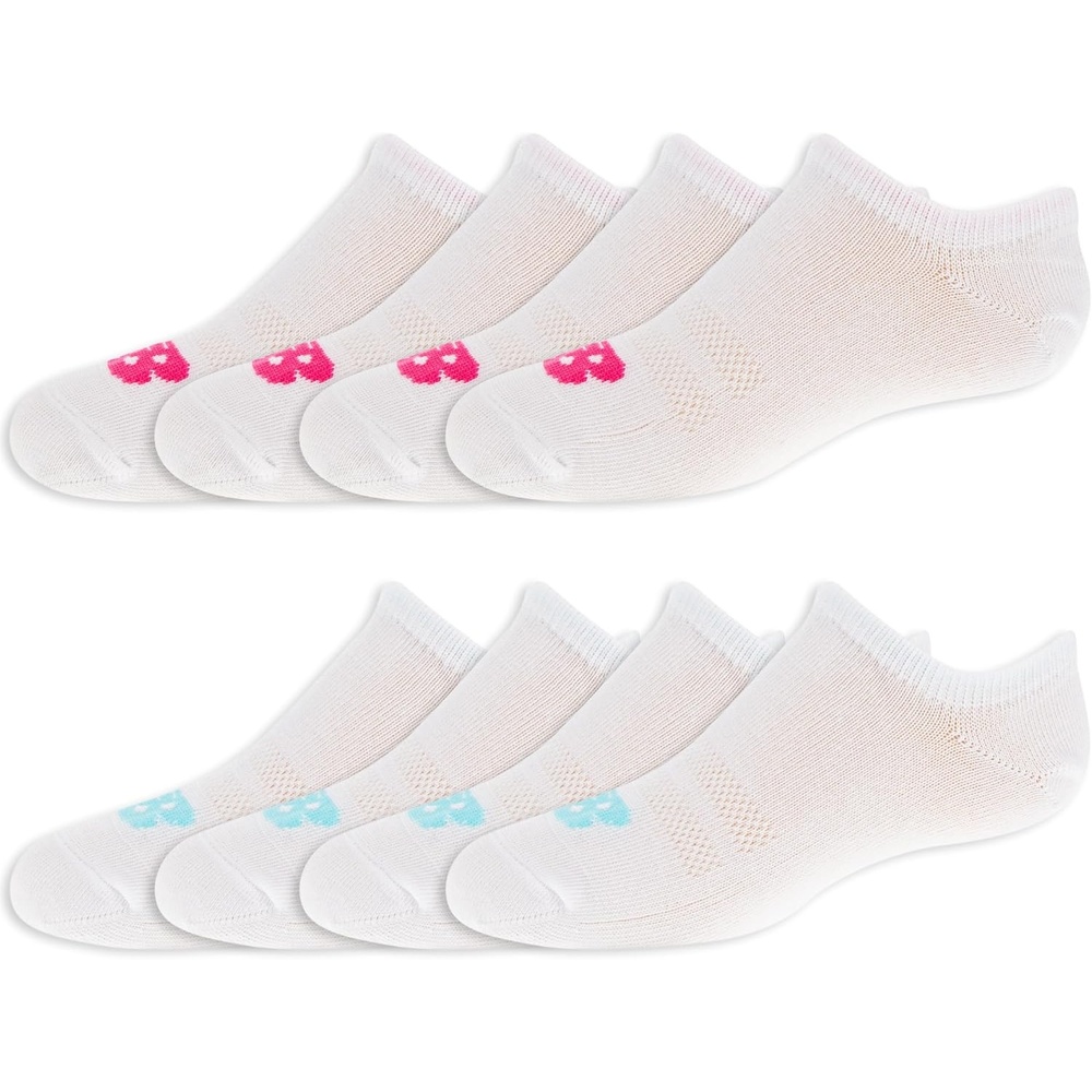 image:imageNew Balance Kids Performance Liner Socks 8 Pairs Breathable Half Cushion amp Arch SupportWhite PinkTeal Logo