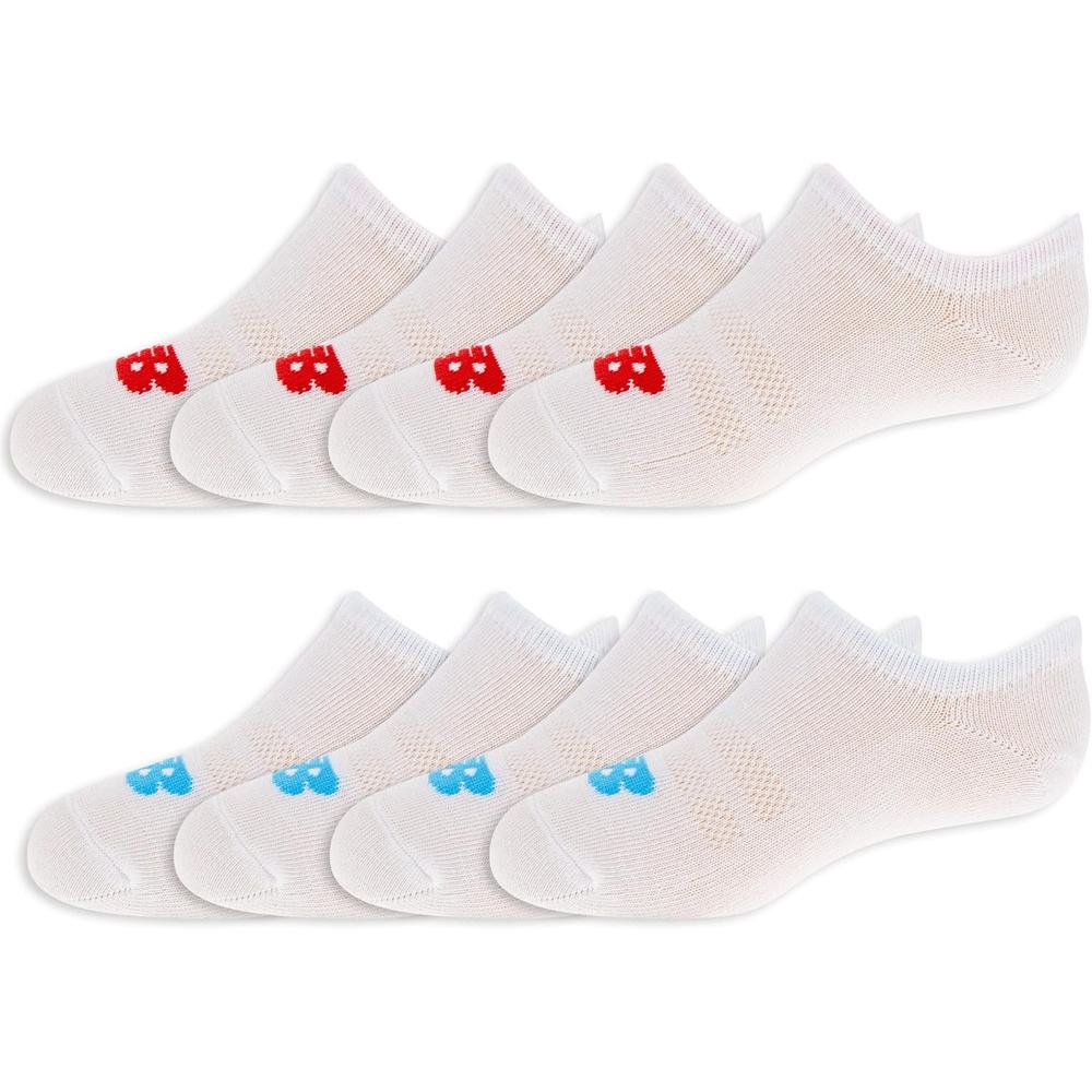 image:imageNew Balance Kids Performance Liner Socks 8 Pairs Breathable Half Cushion amp Arch SupportWhite RedBlue Logo