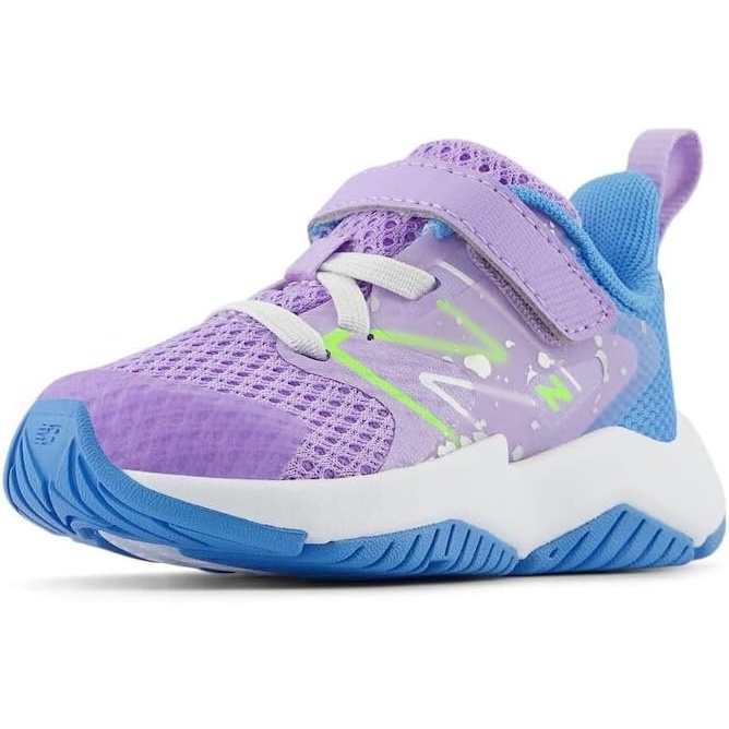 image:imageNew Balance Kids Rave Run V2 Hook and Loop  Road Running ShoesLilac GloSky BluePixel Green