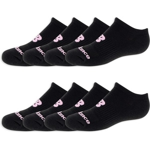 New Balance Kids’ Performance Cushioned No Show Socks – 8 Pairs – Breathable Mesh Arch Support(Black (Pink Logo))