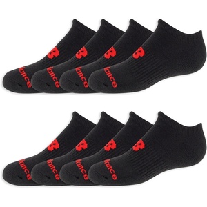 New Balance Kids’ Performance Cushioned No Show Socks – 8 Pairs – Breathable Mesh Arch Support(Black (Red Logo))
