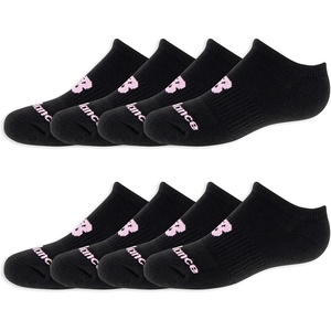 New Balance Kids’ Performance Cushioned No Show Socks – 8 Pairs – Breathable Mesh Arch Support(Legacy Black (Pink Logo))