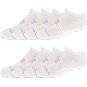 New Balance Kids’ Performance Cushioned No Show Socks – 8 Pairs – Breathable Mesh Arch Support(White (Grey Logo))