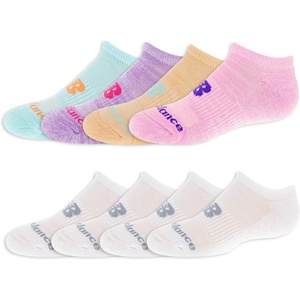 New Balance Kids’ Performance Cushioned No Show Socks – 8 Pairs – Breathable Mesh Arch Support(White/Pastel)