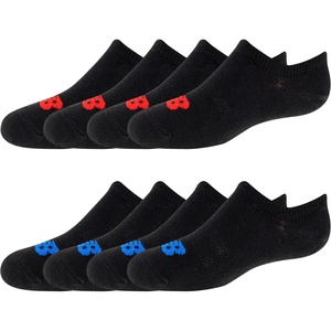New Balance Kids’ Performance Liner Socks – 8 Pairs – Breathable Half Cushion & Arch Support(Legacy Black (Red/Blue Logo))