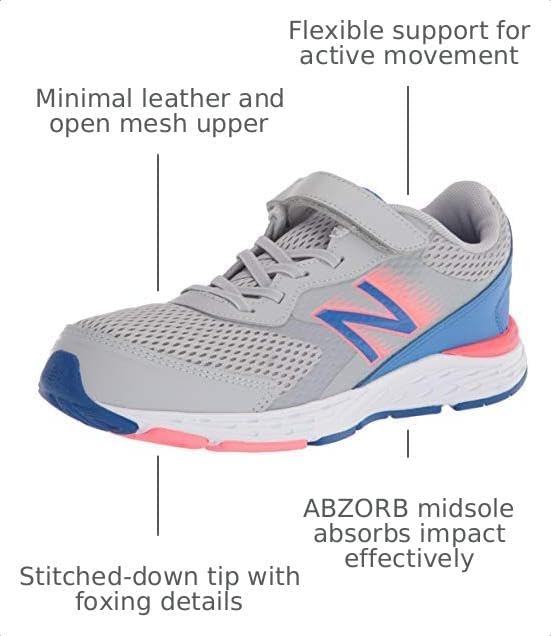 image:imageNew Balance Kids 680 V6 Hook and Loop Running ShoeLight AluminumFaded CobaltGuava
