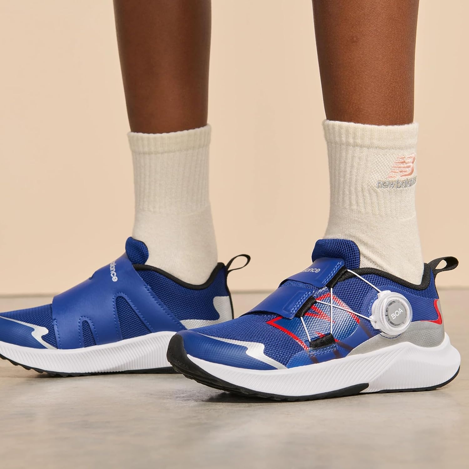 image:imageNew Balance Kids DynaSoft Reveal V4 Boa Running ShoeInkwell With Team Red and Silver Metallic
