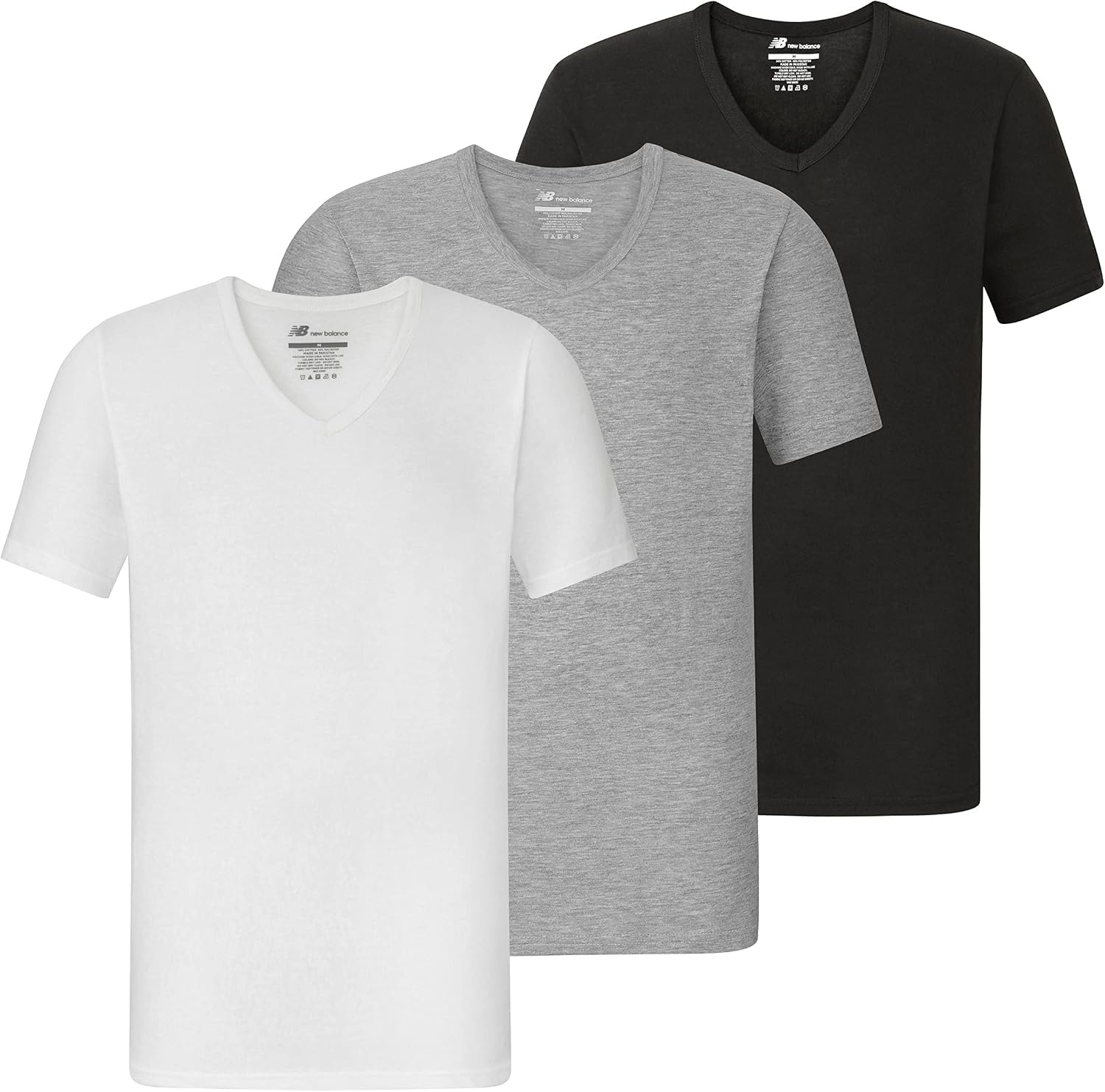 image:imageNew Balance Mens Cotton Performance Crew Neck Undershirts Tag Free and MoistureWicking 3 PackBlackWhiteHeather Grey