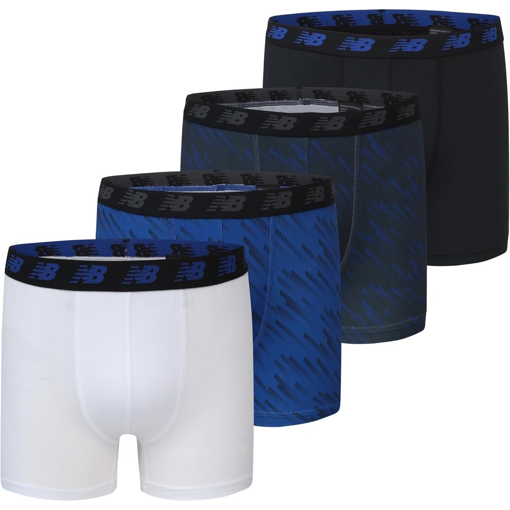 image:imageNew Balance Boys 35 Underwear Performance Boxer Briefs 4 PackBlackTeam RoyalWhiteMagnet Print
