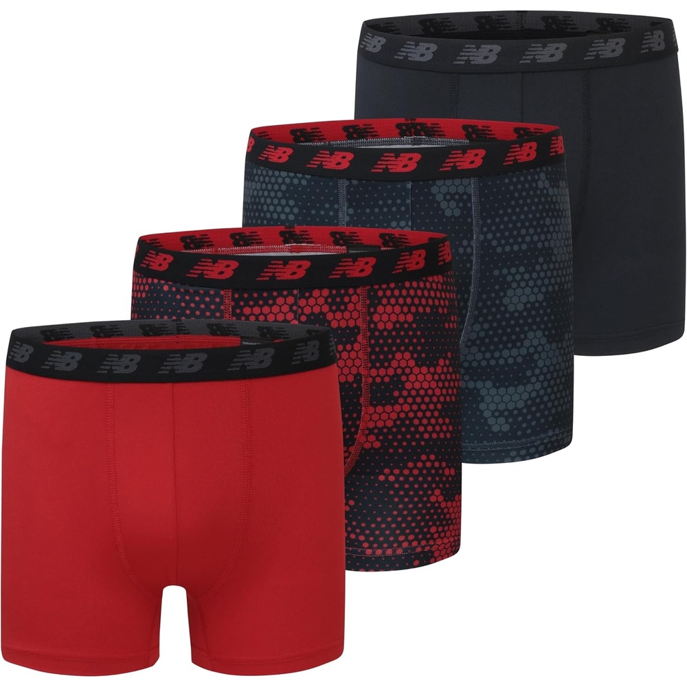 image:imageNew Balance Boys 35 Underwear Performance Boxer Briefs 4 PackMagnet PrintTeam RedBlackTeam Red Print