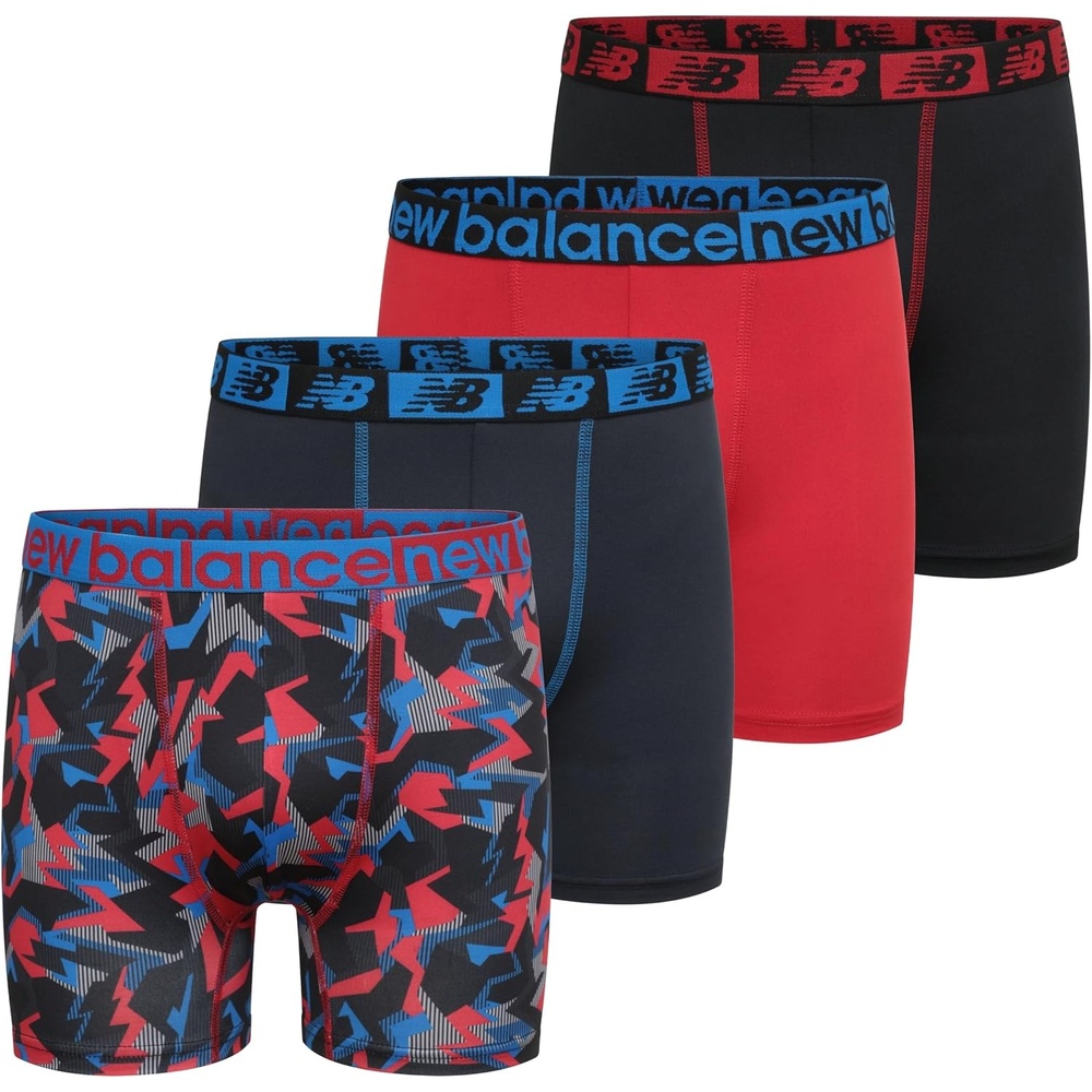 image:imageNew Balance Boys 35 Underwear Performance Boxer Briefs 4 PackTeam Red Thunderbolt CamoBlue GraphiteTeam RedBlack