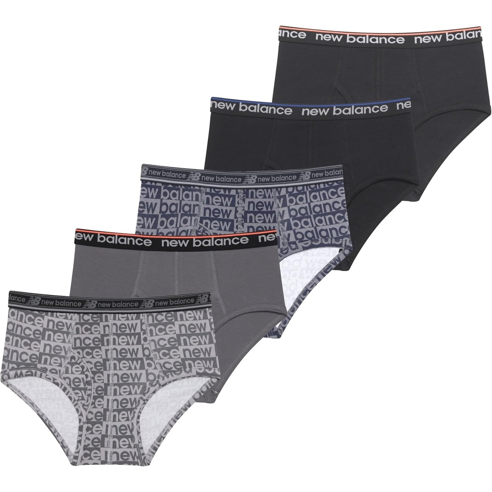 image:imageNew Balance Boys Nonbrushed Jersey Performance Wicking Cotton Brief Underwear 5 PackCastlerockRaincloudBlackRaincloudBlack