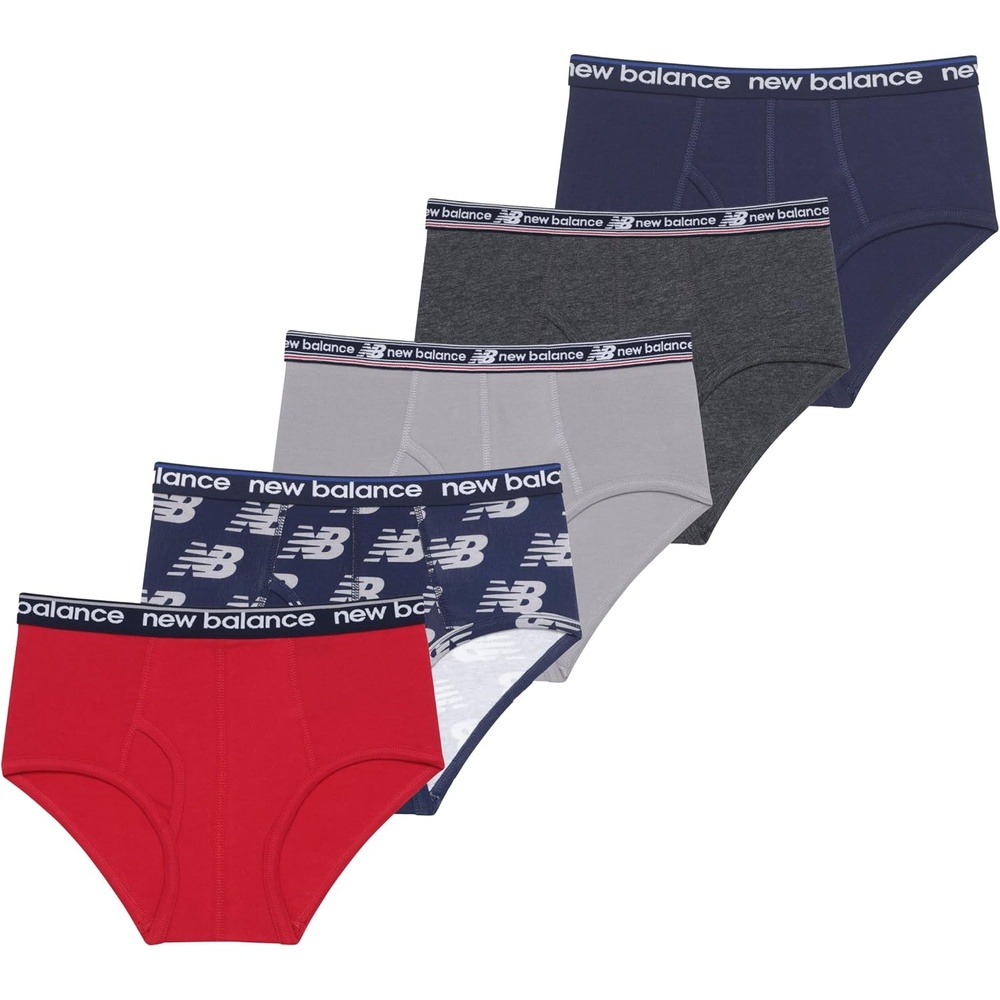 image:imageNew Balance Boys Nonbrushed Jersey Performance Wicking Cotton Brief Underwear 5 PackTeam NavyRaincloudTeam RedGraphite HeatherTeam Navy