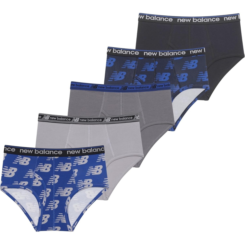 image:imageNew Balance Boys Nonbrushed Jersey Performance Wicking Cotton Brief Underwear 5 PackTeam RoyalRaincloudBlackCastlerockBlack
