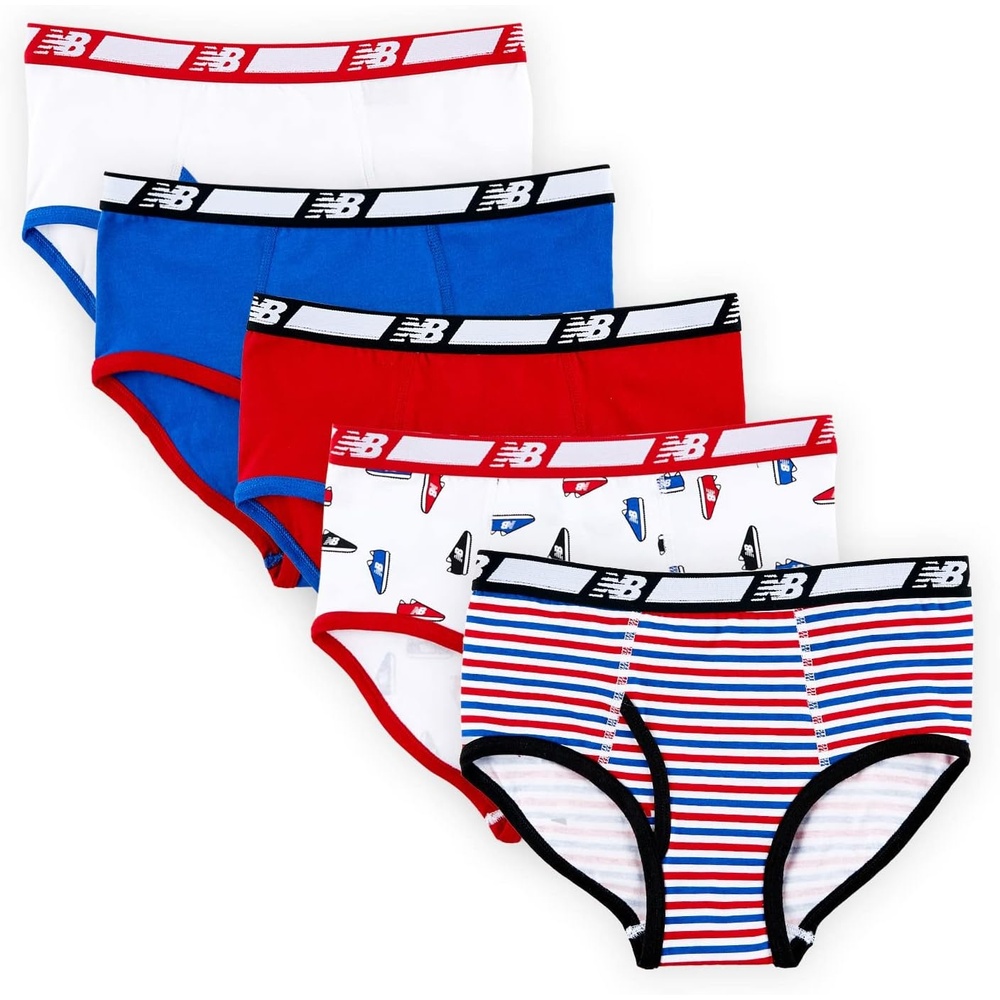 image:imageNew Balance Boys Nonbrushed Jersey Performance Wicking Cotton Brief Underwear 5 PackTeam RoyalShoes RedTeam RedStripesWhite