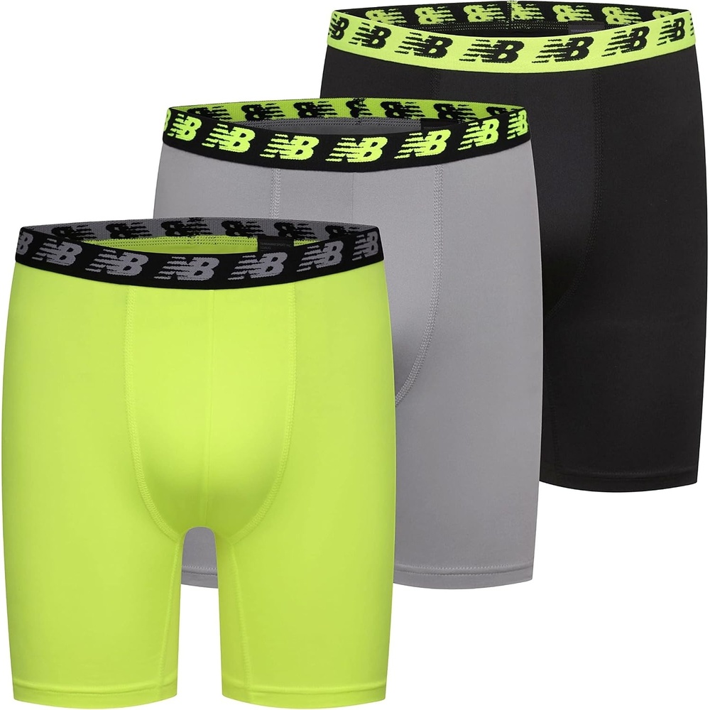 image:imageNew Balance Boys Nonbrushed Jersey Sport Performance Wicking Boxer Briefs Underwear Multi PackBlackHiliteSteel