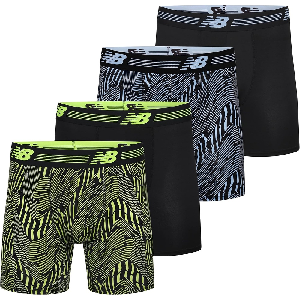 image:imageNew Balance Mens 6 Performance No Fly Boxer Brief Underwear 4 PackBlackAzure PrintBlackHilite Print