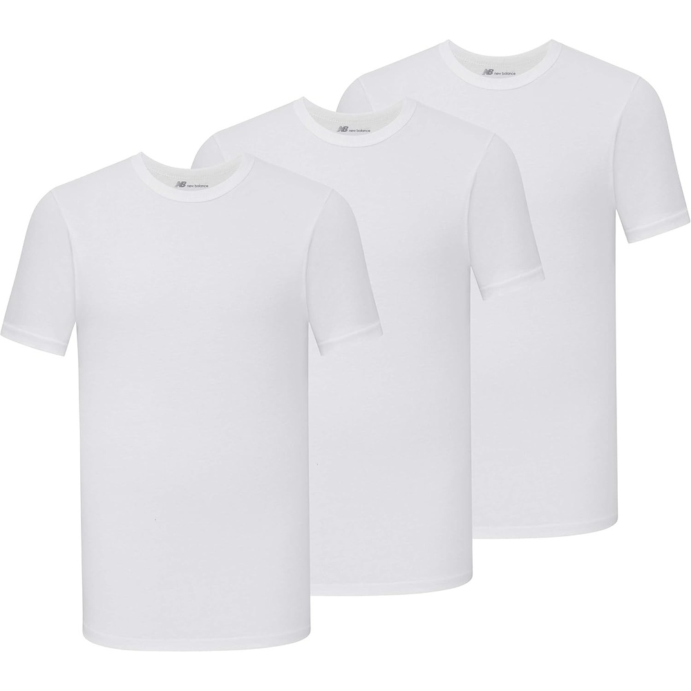 image:imageNew Balance Mens Cotton Performance Crew Neck Undershirts Tag Free and MoistureWicking 3 PackAll White