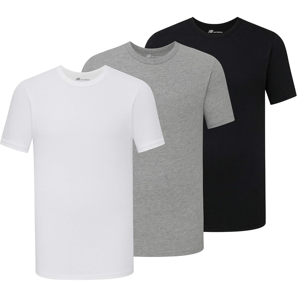 image:imageNew Balance Mens Cotton Performance Crew Neck Undershirts Tag Free and MoistureWicking 3 PackBlackWhiteHeather Grey