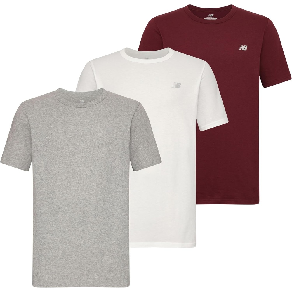 image:imageNew Balance Mens Cotton Performance Crew Neck Undershirts Tag Free and MoistureWicking 3 PackLight Heather GreyWhiteBurgundy