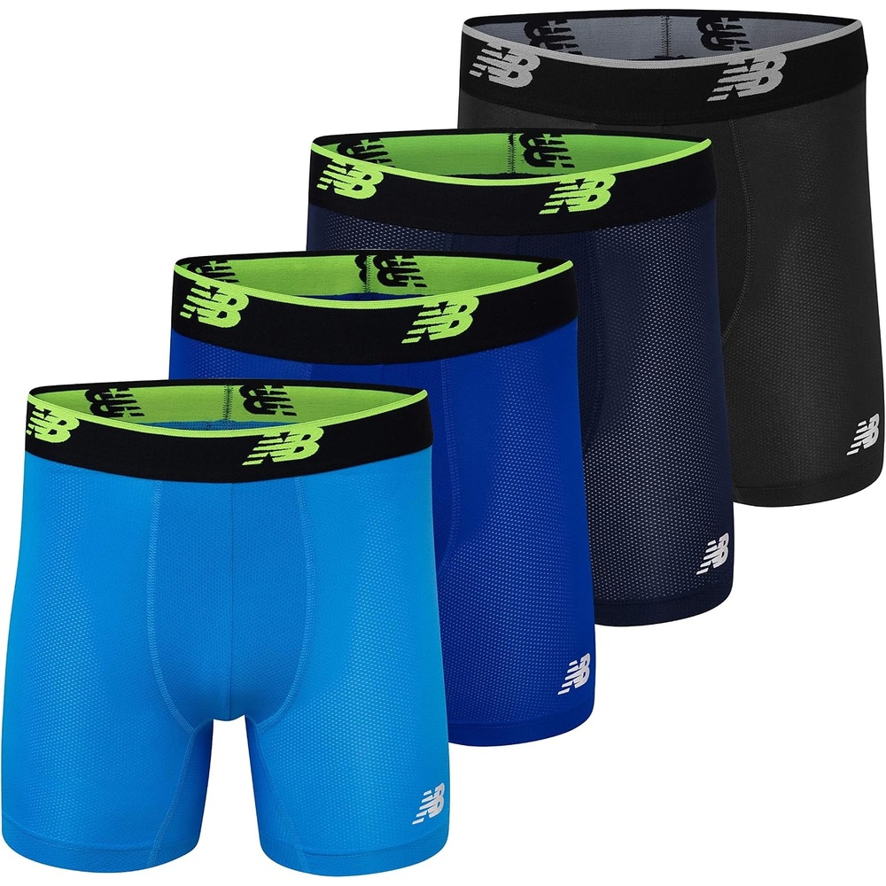 image:imageNew Balance Mens Mesh Jersey Performance Wicking No Fly Boxer Briefs Underwear 4 PackBlackstPigmenthlBoltTeam Royal