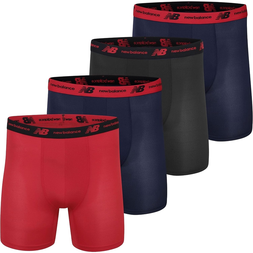image:imageNew Balance Mens Mesh Jersey Performance Wicking No Fly Boxer Briefs Underwear 4 PackNavyBlackTeam RedNavy